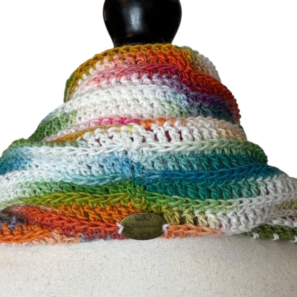Handcrafted Crochet Hooded Cowl Scarf With Fringe New Handmade by Seller Knit